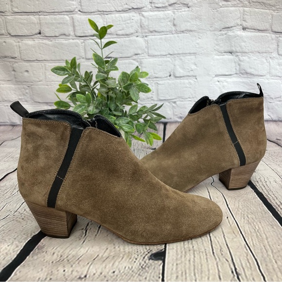 Aquatalia Famous Suede Ankle Boots Block Heel Booties Brown Sz 10 - Picture 5 of 16
